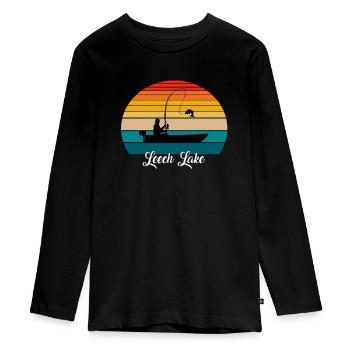 Leech Lake Fishing Spot - Teenager Premium Organic Long Sleeve Shirt - black - Front - AI Model Kid Female (0cm)