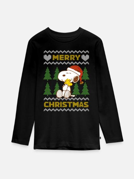 Peanuts Snoopy Merry Christmas - Teenager Premium Bio Langarmshirt - Schwarz