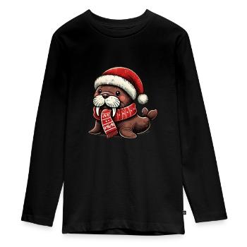 Niedliches Walross Mit Weihnachtsmütze Und Schal - Teenager Premium Bio Langarmshirt - Schwarz - Vorne - AI Model Kid Female (0cm)