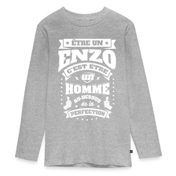 NOM - PRÉNOM - ENZO - T-shirt manches longues Premium Ado - gris chiné - Devant