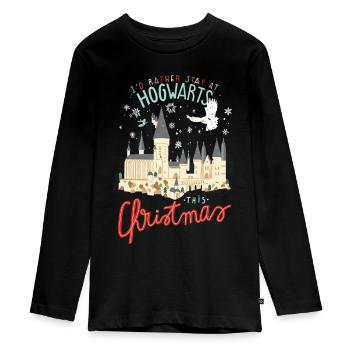 Harry Potter Lieber In Hogwarts Bleiben - Teenager Premium Bio Langarmshirt - Schwarz - Vorne - AI Model Kid Female (0cm)