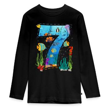 7ème anniversaire Jeune poisson de mer 7 ans - T-shirt manches longues Premium Ado - noir - Devant - AI Model Kid Female (0cm)