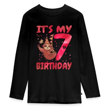 7th Birthday Cute Sloth Party Hut Themed Birthday - Teenager Premium Bio Langarmshirt - Schwarz - Vorne - AI Model Kid Female (0cm)