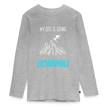 skifahren - Teenager Premium Bio Langarmshirt - Grau meliert - Vorne
