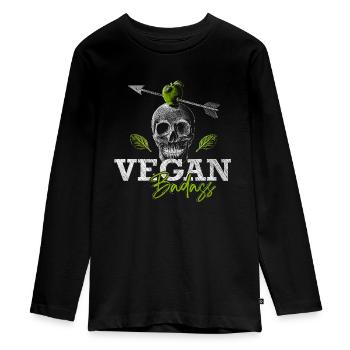 Vegan Badass - Veganer Schädel - Veggie Gangster - Teenager Premium Bio Langarmshirt - Schwarz - Vorne - AI Model Kid Female (0cm)