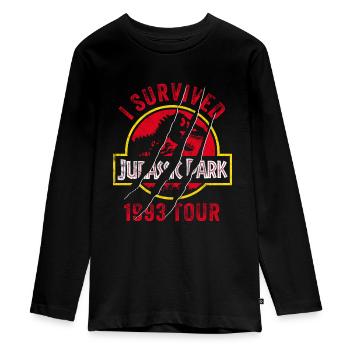 Jurassic Park Zerkraztes Logo I Survived 1993 Tour - Teenager Premium Bio Langarmshirt - Schwarz - Vorne - AI Model Kid Female (0cm)