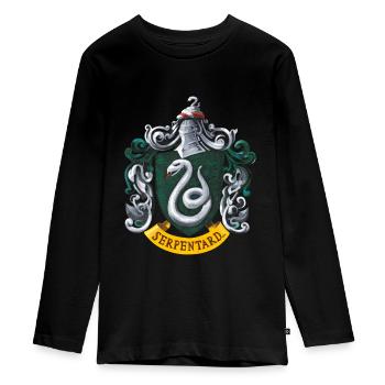 Harry Potter Emblem Slytherin Painting - Teenager Premium Organic Long Sleeve Shirt - black - Front - AI Model Kid Female (0cm)
