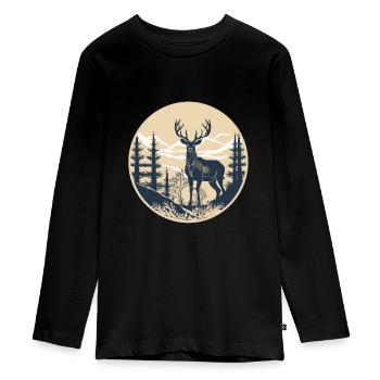 Hirsch - Teenager Premium Bio Langarmshirt - Schwarz - Vorne - AI Model Kid Female (0cm)