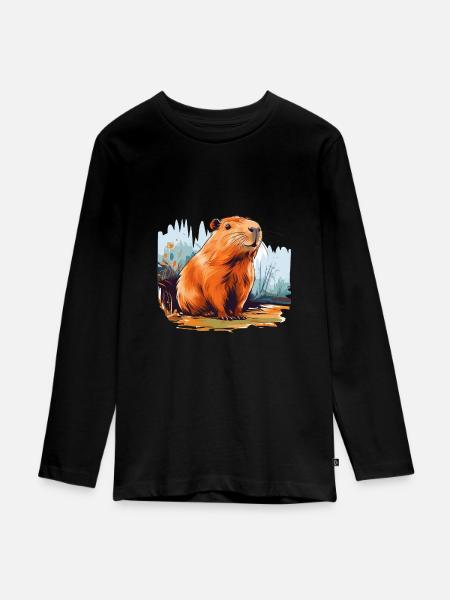 Capybara - Teenager Premium Bio Langarmshirt - Schwarz