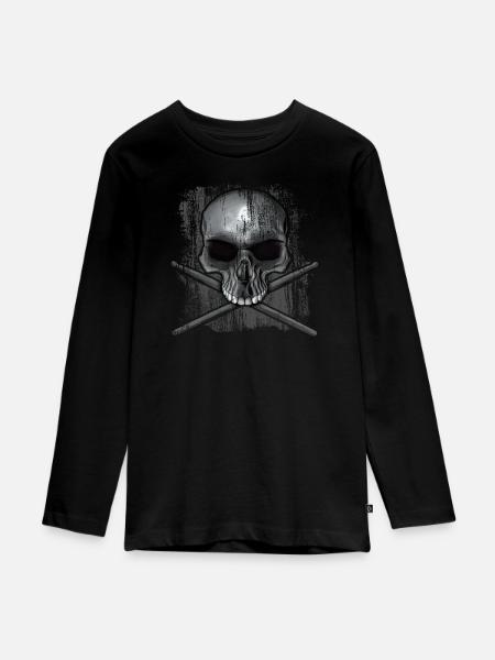 drummer skull - Teenager Premium Bio Langarmshirt - Schwarz