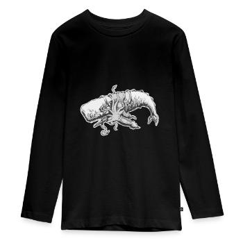 Pottwal und Riesenkalmar. Urlaubsshirt. - Teenager Premium Bio Langarmshirt - Schwarz - Vorne - AI Model Kid Female (0cm)