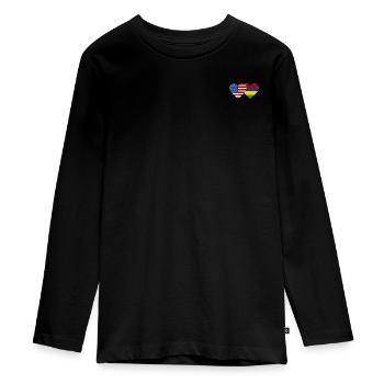 USA Mauritius Flag Heart - Teenager Premium Organic Long Sleeve Shirt - black - Front - AI Model Kid Female (0cm)
