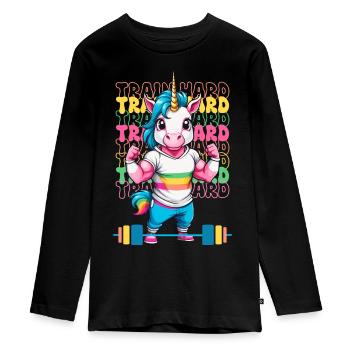 Licorne bodybuilder - T-shirt manches longues Premium Ado - noir - Devant - AI Model Kid Female (0cm)