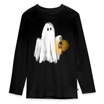 Spooky Season - Little Ghost with Lantern - Teenager Premium Organic Long Sleeve Shirt - black - Front - AI Model Kid Female (0cm)