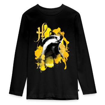 Harry Potter Haus Hufflepuff Dachs - Teenager Premium Bio Langarmshirt - Schwarz - Vorne - AI Model Kid Female (0cm)
