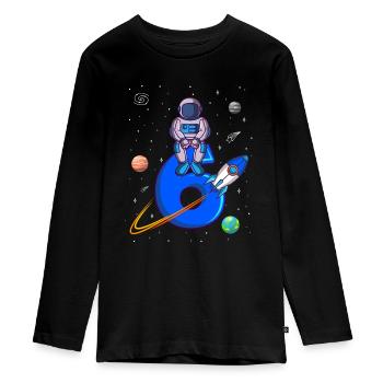 Astronaut 6. Geburtstag Weltraum Rakete Planeten - Teenager Premium Bio Langarmshirt - Schwarz - Vorne - AI Model Kid Female (0cm)
