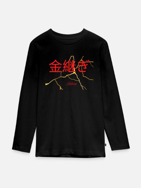 Kintsugi Rot - Teenager Premium Bio Langarmshirt - Schwarz