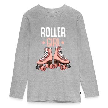 Rollschuhe Roller Girl Roller Skates Rollschuh - Teenager Premium Bio Langarmshirt - Grau meliert - Vorne
