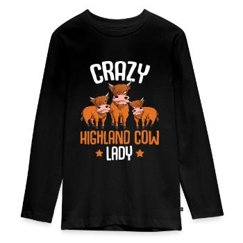 Highland Cattle Farmer Gift - T-shirt manches longues Premium Ado - noir - Devant - AI Model Kid Female (0cm)