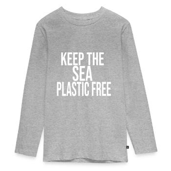 KEEP THE SEA PLASTIC FREE - Teenager Premium Bio Langarmshirt - Grau meliert - Vorne