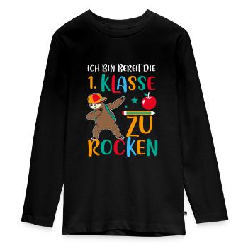 Ich bin bereit die 1. Klasse zu rocken - Teenager Premium Bio Langarmshirt - Schwarz - Vorne - AI Model Kid Female (0cm)