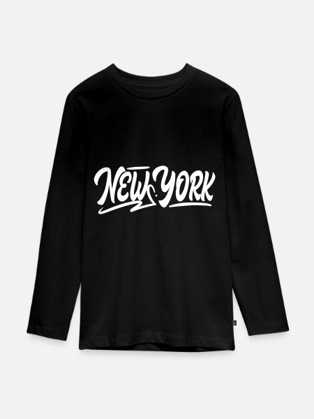 NEW YORK - Teenager Premium Bio Langarmshirt - Schwarz