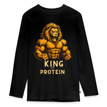 König des Proteins - Teenager Premium Bio Langarmshirt - Schwarz - Vorne - AI Model Kid Female (0cm)