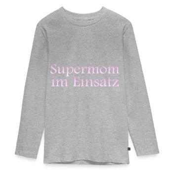 Supermom im Einsatz - Teenager Premium Bio Langarmshirt - Grau meliert - Vorne