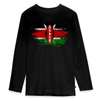 Drapeau du Kenya utilisé - T-shirt manches longues Premium Ado - noir - Devant - AI Model Kid Female (0cm)