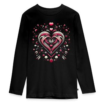 Heart Swirl Romance - Teenager Premium Organic Long Sleeve Shirt - black - Front - AI Model Kid Female (0cm)