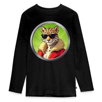 Cool Leopard Woman - Teenager Premium Organic Long Sleeve Shirt - black - Front - AI Model Kid Female (0cm)