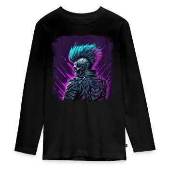 Synthwave Zombie Skull - T-shirt manches longues Premium Ado - noir - Devant - AI Model Kid Female (0cm)