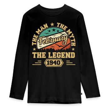 Birthday present - born in February 1940 - Teenager Premium Organic Long Sleeve Shirt - black - Front - AI Model Kid Female (0cm)