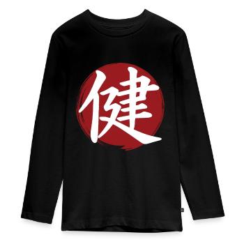 Health Kanji - Teenager Premium Organic Long Sleeve Shirt - black - Front - AI Model Kid Female (0cm)