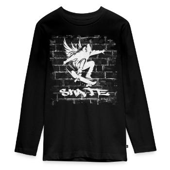 Skate - Teenager Premium Bio Langarmshirt - Schwarz - Vorne - AI Model Kid Female (0cm)
