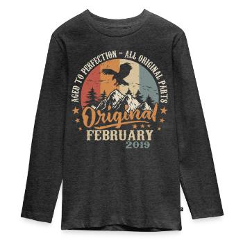 February 2019 - Born in February 2019 - Teenager Premium Organic Long Sleeve Shirt - heather anthracite - Front - AI Model Kid Female (0cm)