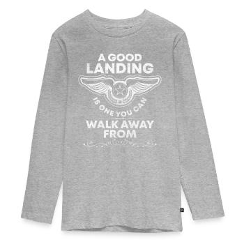 Flugzeug Beruf Luftfahrt Flugplatz - Teenager Premium Bio Langarmshirt - Grau meliert - Vorne
