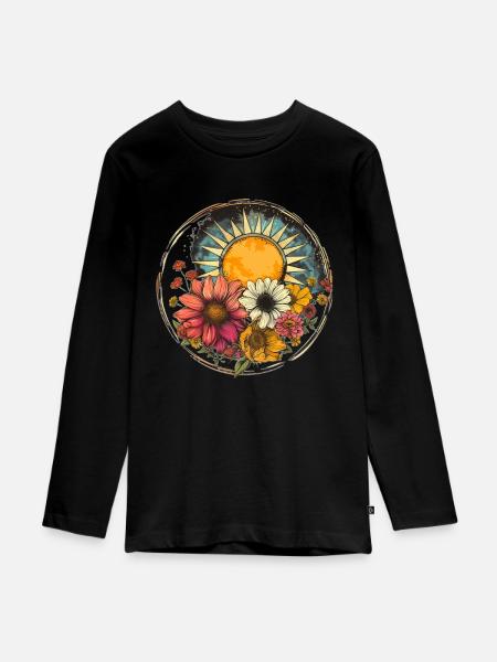 Sonne mit Blüten - Teenager Premium Bio Langarmshirt - Schwarz