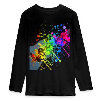 Guitar - splotches of paint - Teenager Premium Organic Long Sleeve Shirt - black - Front - AI Model Kid Female (0cm)