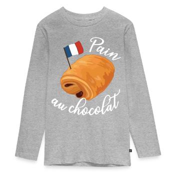 Pain Au Chocolat - Drôle de cuisine française - T-shirt manches longues Premium Ado - gris chiné - Devant
