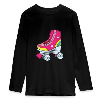 Rollschuhe - Pinker Rollschuh mit Regenbogen - Teenager Premium Bio Langarmshirt - Schwarz - Vorne - AI Model Kid Female (0cm)