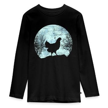 Huhn vor Mond Hühner Landwirt Bauer Geschenk - Teenager Premium Bio Langarmshirt - Schwarz - Vorne - AI Model Kid Female (0cm)