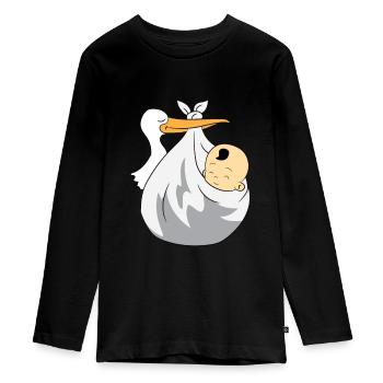 Storch bringt Baby - schwarze Haare, weißes Tuch - Teenager Premium Bio Langarmshirt - Schwarz - Vorne - AI Model Kid Female (0cm)