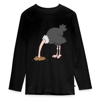 Vogelstrauß - Kopf in den Sand stecken - Teenager Premium Bio Langarmshirt - Schwarz - Vorne - AI Model Kid Female (0cm)