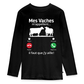 mes vaches m'appellent il faut que j'y aille! - T-shirt manches longues Premium Ado - noir - Devant - AI Model Kid Female (0cm)