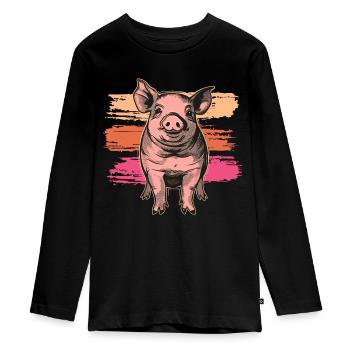 Mignon petit cochon vintage - T-shirt manches longues Premium Ado - noir - Devant - AI Model Kid Female (0cm)