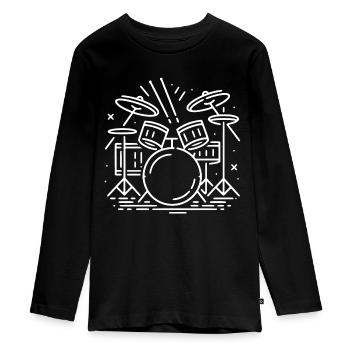 Schlagzeug Schlagzeuger Destroy Silence Rockband. - Teenager Premium Bio Langarmshirt - Schwarz - Vorne - AI Model Kid Female (0cm)