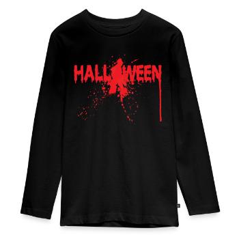 Blutiger Halloween Schriftzug Splatter - Teenager Premium Bio Langarmshirt - Schwarz - Vorne - AI Model Kid Female (0cm)