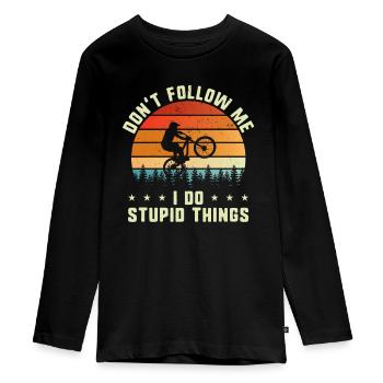 Don't follow me | MTB mountain bike gift idea - Teenager Premium Organic Long Sleeve Shirt - black - Front - AI Model Kid Female (0cm)