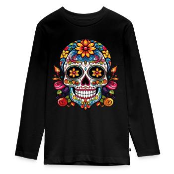 Mexican sugar skull - Teenager Premium Organic Long Sleeve Shirt - black - Front - AI Model Kid Female (0cm)